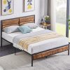 VECELO Queen Size Platform Bed Frame with Wood Headboard in Brown