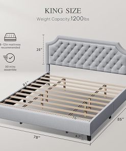 YITAHOME King Bed Frame with Headboard, Grey Linen Upholstered Platform Bed Frame with Adjustable Nail Headboard, 12” Under-Bed Storage Low Profile Bed Frame No Box Spring Needed Hold up to 1200lbs 2