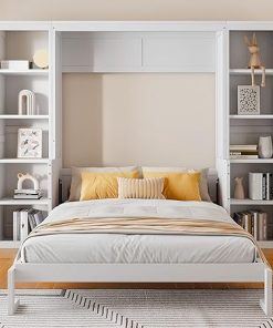 Queen Size Vertical Murphy Bed with Desk Bookshelf and Storage