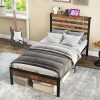 Girls Full Size Wood Bed Frame with House Headboard in White Pink 4