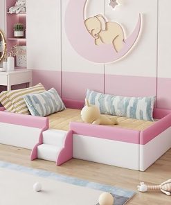 Merax Full Size Upholstered Daybed Frame with Fence and Stairs