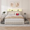 FSTAR Queen Size Upholstered Bed Frame with Storage & LED Lights