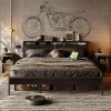 Bestier Queen Size Bed Frame with Headboard and Storage Black Oak