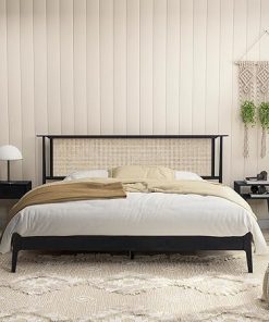 Ruby Queen Bed Frame with Headboard and Natural Rattan Nightstand 2