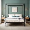 HOOMIC Canopy Bed Frame, Enhanced 4-Poster, 3-Metal Crossbar, No Box Spring Needed, Easy Assembly, Full Size, Black