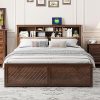 Farmhouse King Size Wood Bed Frame with Storage Drawers and Charging Station