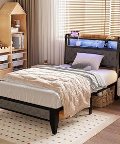 Winkalon Twin Bed Frame with Headboard and Charging Station Storage
