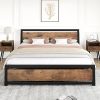 SHA CERLIN Queen Size Bed Frame with Geometric Wingback Headboard 4