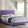 Queen Bed Frame with Purple Velvet Cover and Crystal Tufting Design