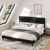 Merax Queen Size PU Leather Bed Frame with Wingback Headboard Beige 4 Merax Queen Size PU Leather Bed Frame with Wingback Headboard Beige 4