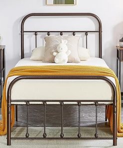 Victorian Twin Metal Bed Frame with Headboard and Underbed Storage