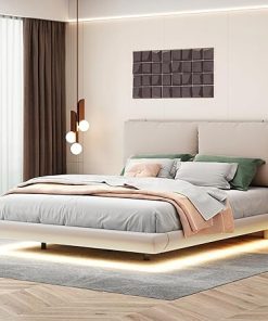 Queen Size Upholstered Platform Bed with USB Ports for Bedroom 2