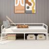 GAZHOME Twin Bed Frame with 2-Tier Storage Headboard in Brown 3