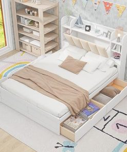 Queen Bed Frame with Drawers and Storage Headboard for Kids Adults