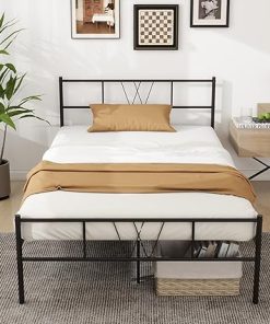 Twin Size Metal Bed Frame with Headboard and 11 Inch Storage Space 2