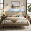 Luxury Solid Wood King Bed Frame with Upholstered Headboard Walnut 3