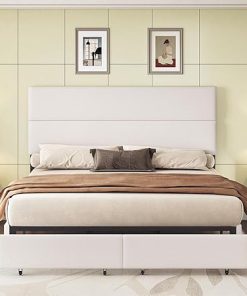 King Bed Frame with Storage Drawers and Adjustable Headboard