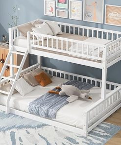 Harper Bright Designs Twin XL Over Queen Bunk Bed with Ladder and Guardrails