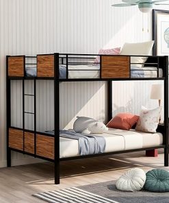 Full Over Full Metal Bunk Beds with Safety Rail and Ladder Black 2