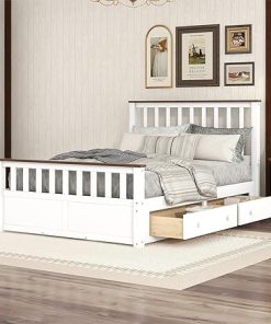 Harper Bright Solid Wood Full Size Bed Frame with Storage Drawers