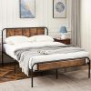 Stable Metal Slats Boxspring Replacement Steel Platform Bed Queen Black 4