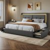Queen Size Hydraulic Storage Bed Frame with USB Charging Port Grey 4