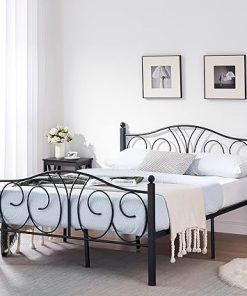 VECELO Metal Platform Bed Frame with Deluxe Headboard Full Black
