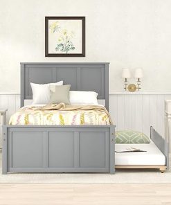 Bellemave Twin Size Wood Platform Bed with Trundle and Headboard