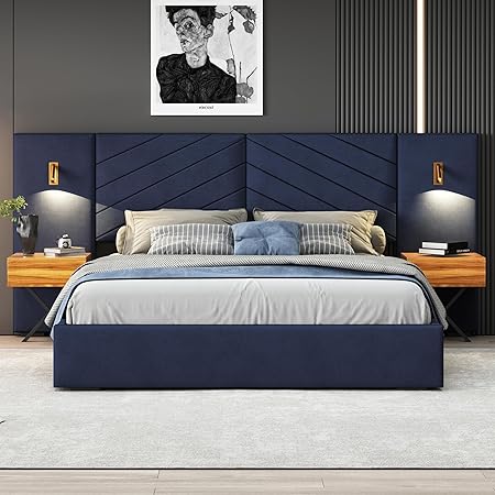 Luxury Royal Blue Queen Bed Frame with LED Lights and Nightstands 2 Luxury Royal Blue Queen Bed Frame with LED Lights and Nightstands - Image 2