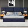 King Size Platform Bed Frame with Rustic Wooden Headboard Walnut 3