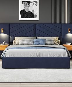 Luxury Royal Blue Queen Bed Frame with LED Lights and Nightstands
