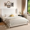 Queen Size Upholstered Bed Frame with Wingback Headboard Cream