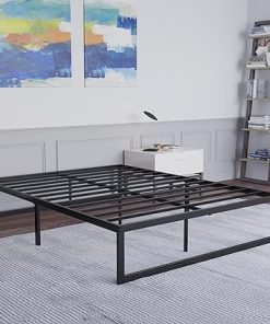 Bentley 14 Inch Metal Platform Bed Frame in Black with Underbed Storage