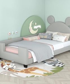 Twin Size Upholstered Bed Frame with Headboard Low Profile Light Gray
