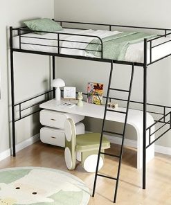 KOMFOTT Twin Metal Loft Bed Frame with Ladder and Safety Guardrail