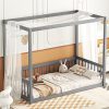 Queen Bed Frame with Rustic Wood Headboard Heavy Duty Metal Support 3