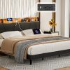 AMERLIFE King Size Bed Frame with Adjustable Headboard, Linen Upholstered Platform Bed/Strong Wood Slats Support/Easy Assembly/No Box Spring Needed/Noise-Free/Cream 3