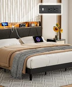 IKIFLY King Bed Frame with Charging Station and Storage Shelf in Black IKIFLY King Bed Frame with Charging Station and Storage Shelf in Black