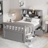Queen Size Upholstered Bed with Twin XL Trundle and 2 Drawers Gray 4