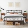 Black Metal Queen Bed Frame with Headboard Footboard and Storage