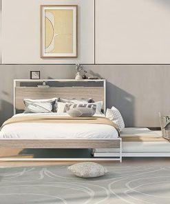 Queen Platform Bed with Twin Trundle USB Ports and Steel Support