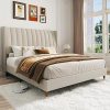 Upholstered Full Size Bed Frame with Wingback Headboard and Slats