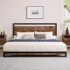 Rustic Wooden King Bed Frame with Storage Headboard Easy Assembly 3