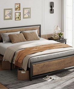Gizoon Full Size Metal Platform Bed Frame with Wooden Headboard 2