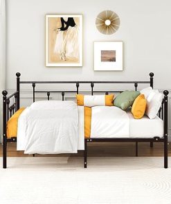 Twin Metal Daybed Frame with Steel Slats Multifunctional Mattress Foundation