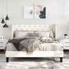AMERLIFE King Size Bed Frame with Adjustable Headboard, Linen Upholstered Platform Bed/Strong Wood Slats Support/Easy Assembly/No Box Spring Needed/Noise-Free/Cream 4