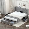 Twin Size House Bed Frame with Fence Shelves Window and Light Strip 3