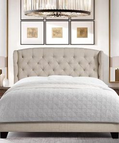 Classic Diamond Design Velvet Bed Frame for Bedroom Beige Solid Wood