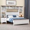 Linique Solid Pine Wood Full Size Platform Bed with One-in-All 2 Nightstand Bookcase and Storage Shelf,Full Storage Bed Frame for Bedroom Apartment,Guest Room,White+Walnut