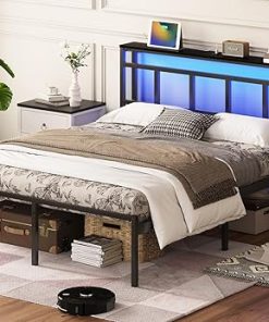 14 Inch Bed Frame with Storage Headboard and USB-C LED Light